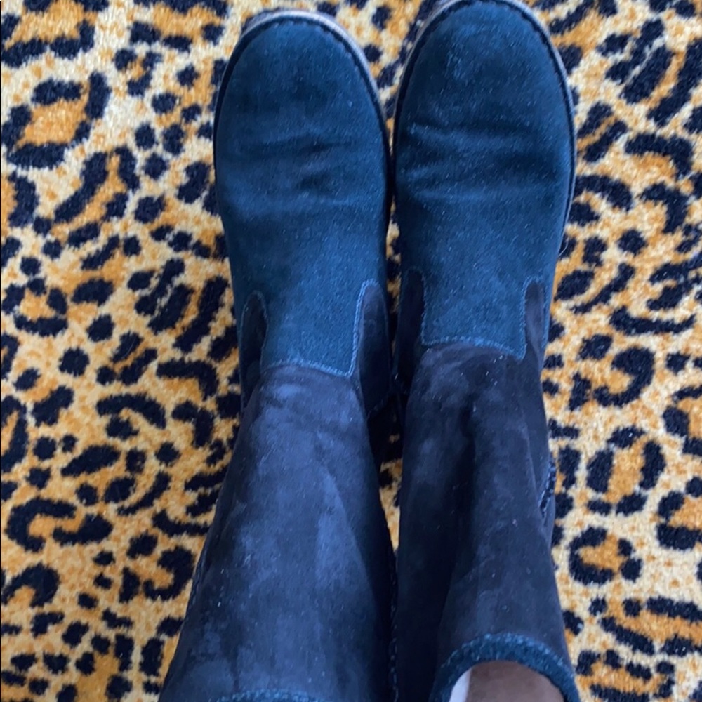 UGG Daphne black suede slant boots with metal ring